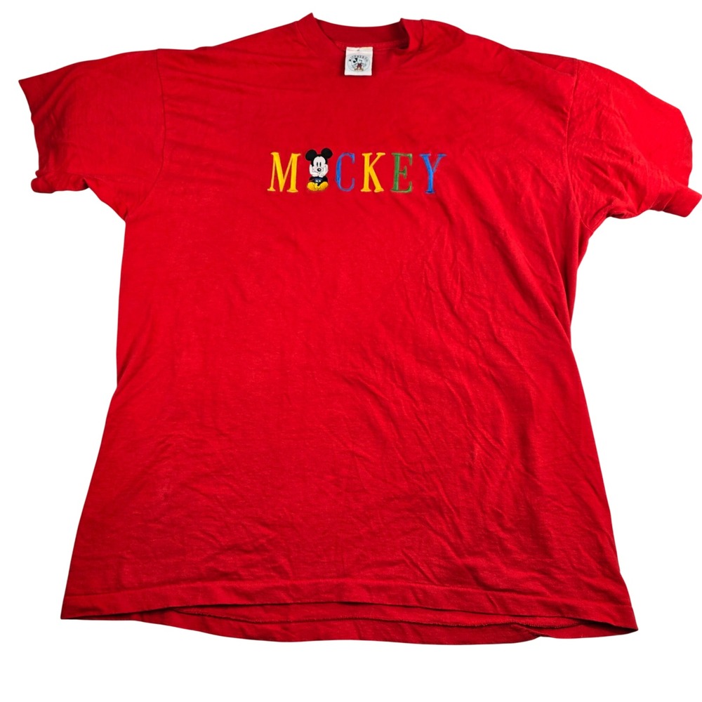 Vintage 90s Mickey & Co T-Shirt Unisex 2XL OS Red Mickey Mouse Embroidered USA